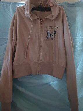 "Over It" Butterfly Zip Hoodie - Light Mauve